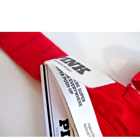 VICTORIA'S SECRET PINK Super Push-Up Bra VS Red Lurex Shine NWT - Picture 7 of 7